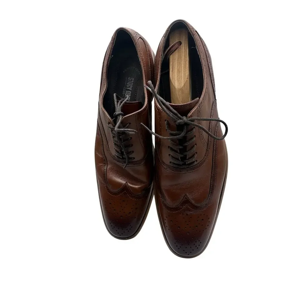 Stacy Adams Dunbar Mens 11.5M Cognac Leather Wingtip Oxford Brogue Dress Shoes